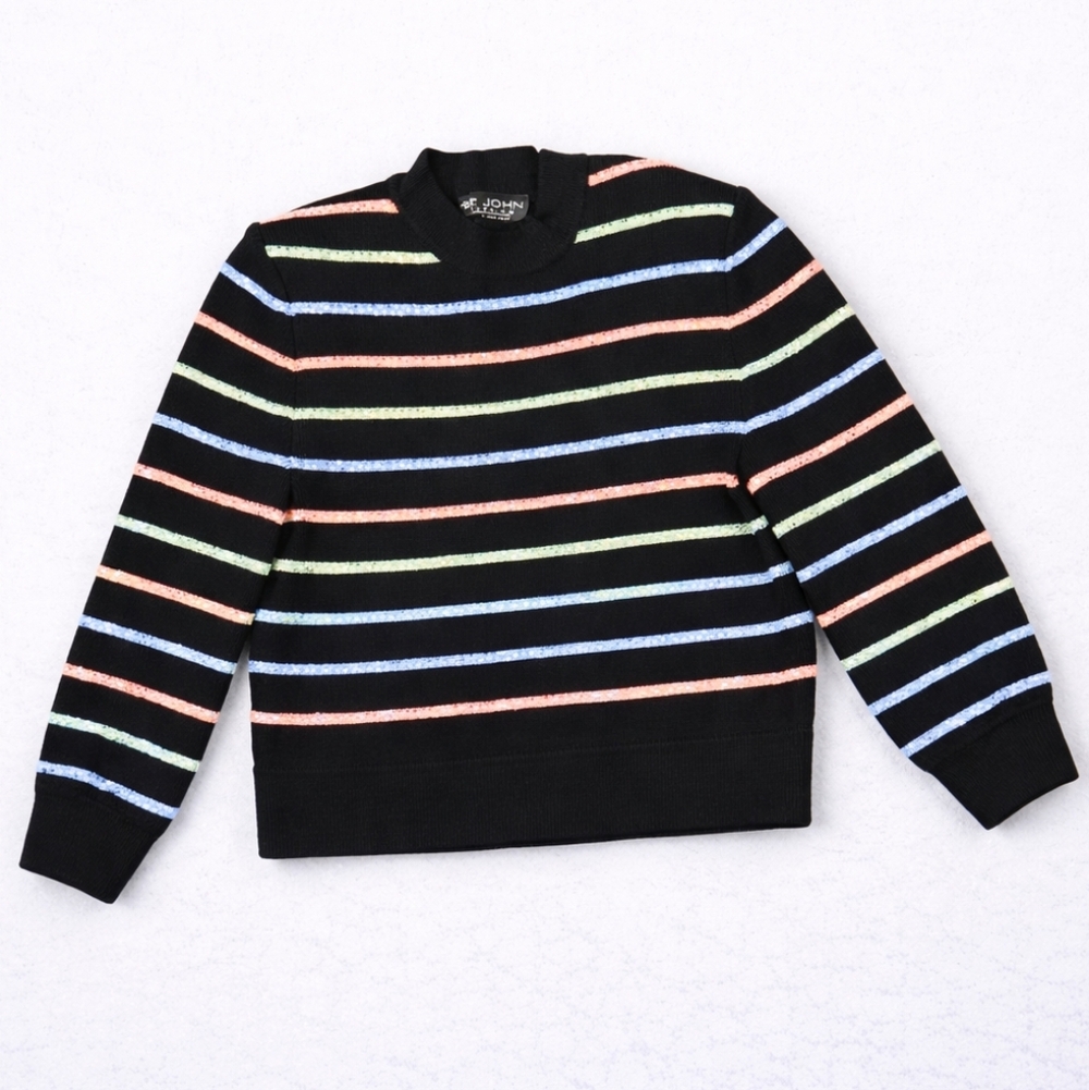 St. John Evening Collection Sequin Striped Crewneck Sweater Sz Small- Beautiful